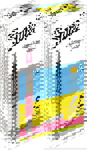 Liquid Pen Style Highlighters, Fluorescent Pink Ink, Chisel Tip, Pink/Black/Clear Barrel, Dozen